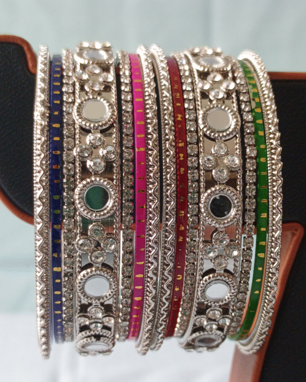 Silver bangles multi colored