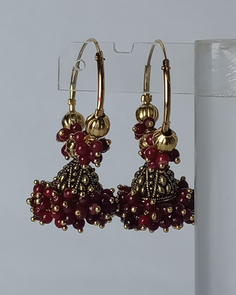 Midnight Bloom Jhumka Hoop Earrings - Image 6