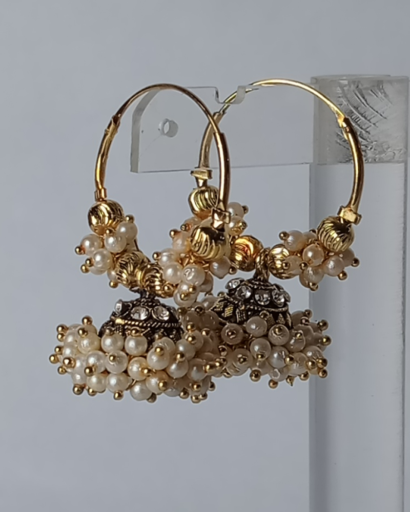 Midnight Bloom Jhumka Hoop Earrings - Image 2