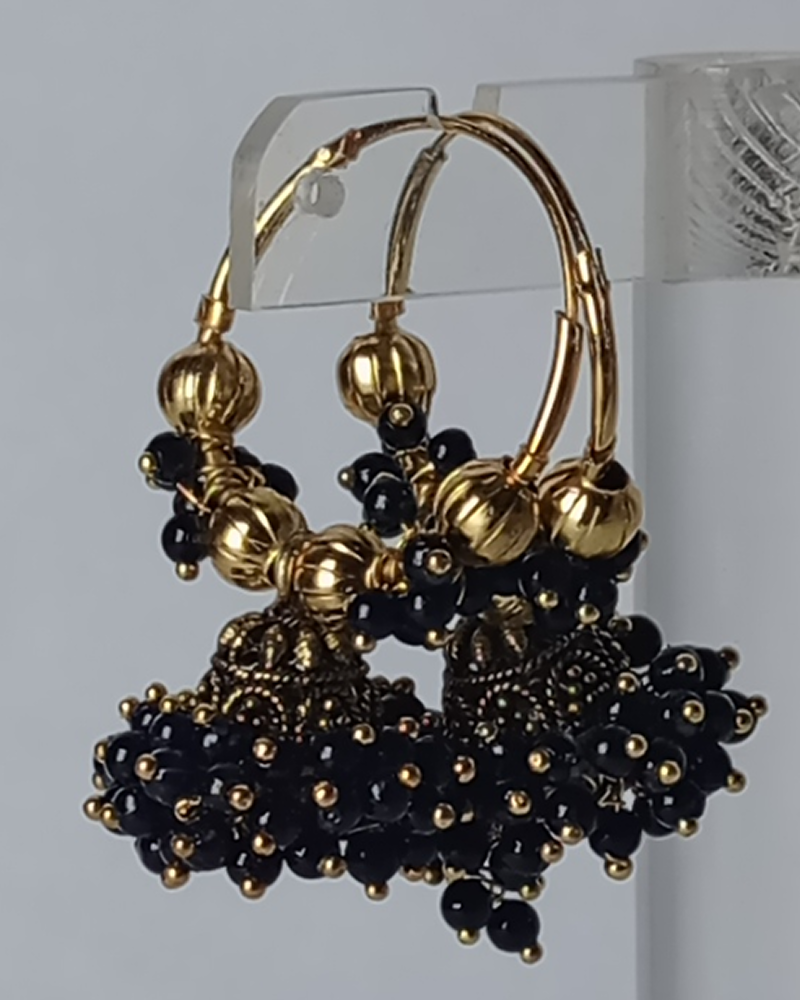 Midnight Bloom Jhumka Hoop Earrings - Image 4