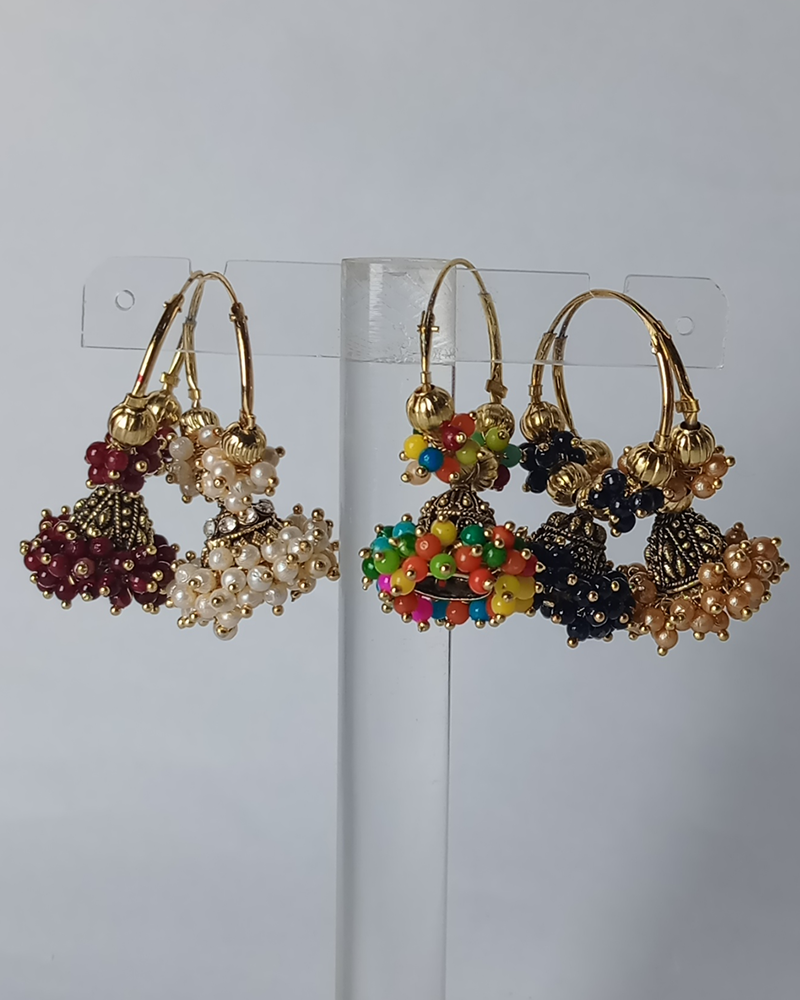 Midnight Bloom Jhumka Hoop Earrings