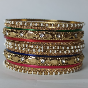 Meena Pearl Gold Bangle Stack