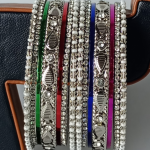 Silver Moonlight Pearl Bangle Stack
