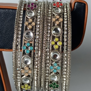 Prism Bloom Silver Bangle Stack
