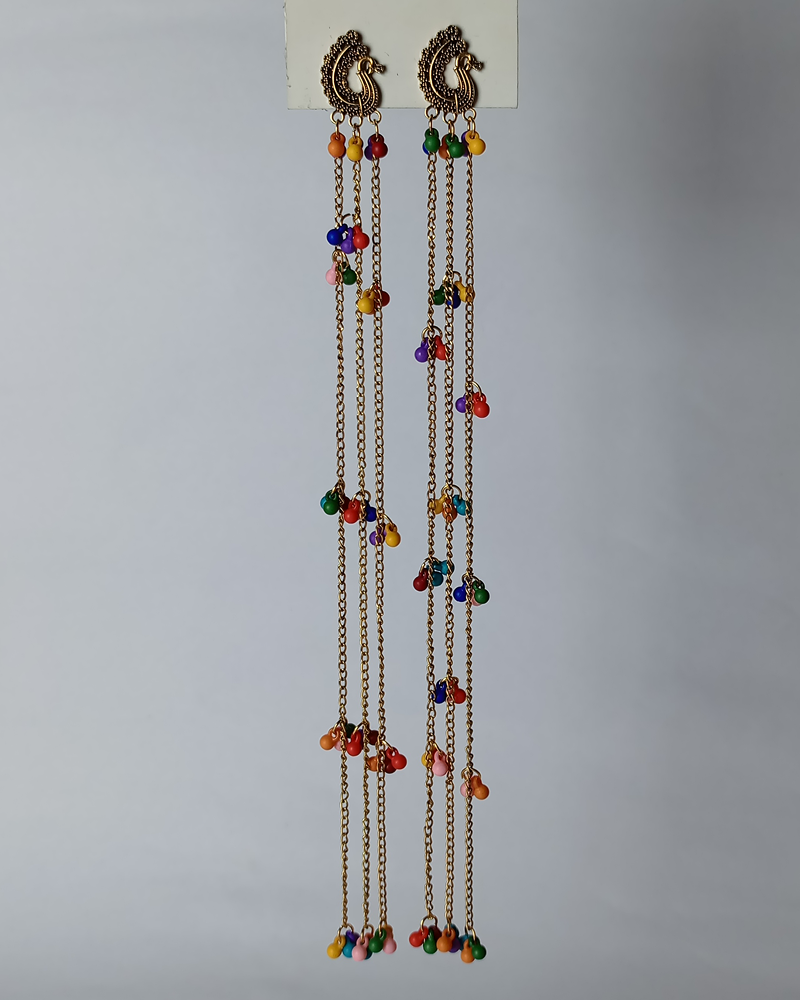 Mayur Cascade Long Tassel Earrings - Image 3