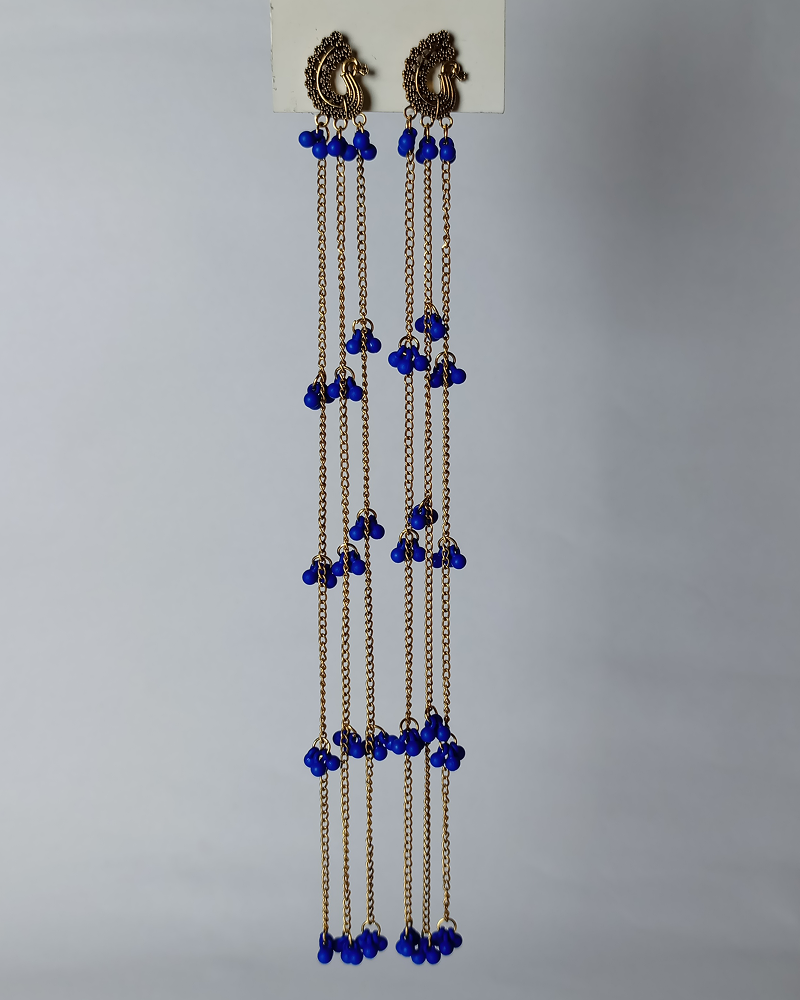 Mayur Cascade Long Tassel Earrings - Image 2