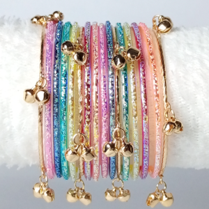 Kashmiri Ghungroo Charm Bangles – Multi Shade Glitter Bangle Set