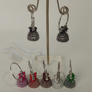 Silver Hoop Jhumki Earrings