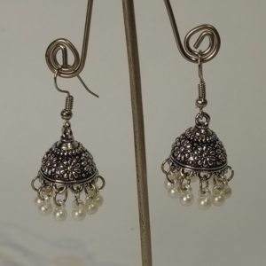 Silver Floral Dome Jhumka Earrings